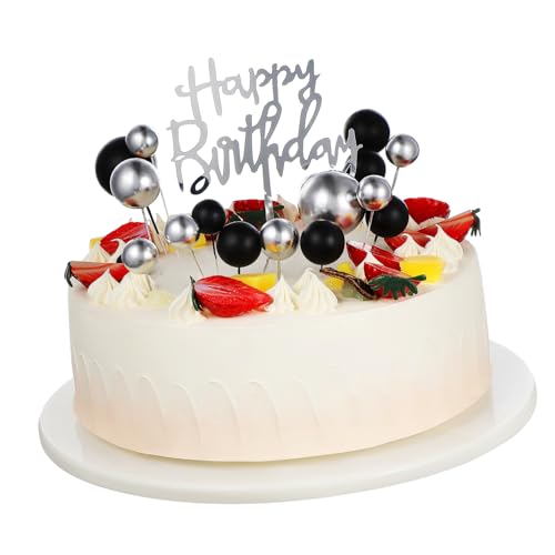 KOMBIUDA Schwarze Und Silberne Cake Topper Deko Set Inklusive 28 Ball Toppers / 5 Toppers 2 Toppers 2 Toppers Und 1 Silberner von KOMBIUDA