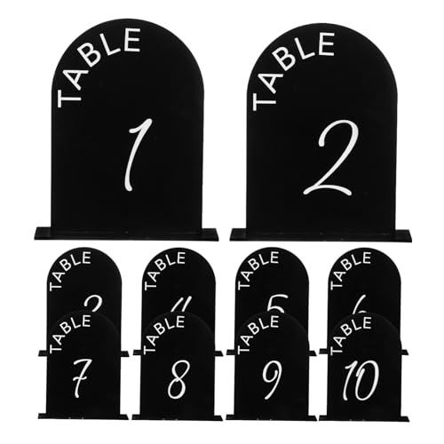 KOMBIUDA 10 Stück Schwarze Bogen Tischschilder mit Ständern für Hochzeiten Empfänge Jubiläumsfeiern und Events Klare Zahlen für Einfache Sitzplatzfindung von KOMBIUDA