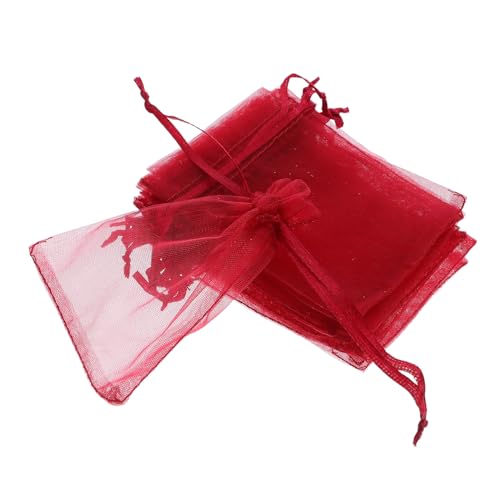 KOMBIUDA 100 Stück Kleine Organzasäckchen mit Kordelzug Edle Perlen-organza Mesh Beutel Transparent Weinrot für Hochzeitsbonbons Schmuck Geschenke und Partydeko von KOMBIUDA