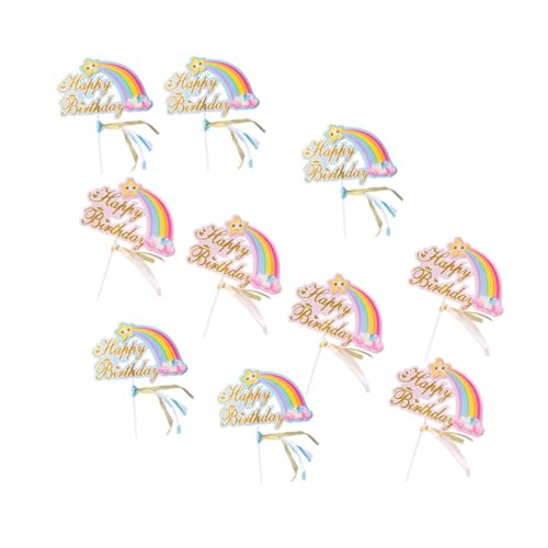 KOMBIUDA 10st Geburtstagstorte Einfügen Regenbogen Cupcake Wrapper Regenbogenkuchen Pick Regenbogenkuchenfahnen Fondant-topper Weihnachtsdeckel Dreifarbig Schleife Papier von KOMBIUDA