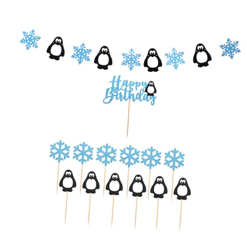 KOMBIUDA 14 Stk Pinguin-schneeflocken Weihnachts-cupcake-topper Weihnachtsfeier Girlande Weihnachtsbanner Schneeflocken-cupack-topper Winterkranz Papier Kuchen Steckdose von KOMBIUDA
