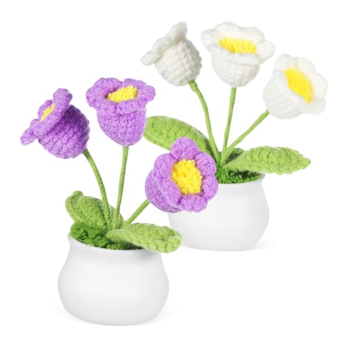 KOMBIUDA 2 Stück Maiglöckchen-Blumenornamente drinnen Blumen häkeln simuliertes Blumendekor Häkelblume gehäkelte Blumen Büro Gehäkelter Blumenstrauß künstliche Blume Garn von KOMBIUDA