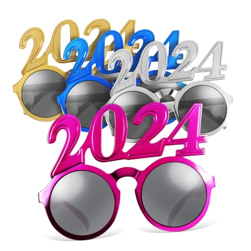 KOMBIUDA 4 Neujahrsbrille Leichte Partybrille Lustige Zahlenbrille Silvester Deko für Erwachsene Langlebig Komfortabel Vielseitig als Fotorequisite und Kostümaccessoire von KOMBIUDA