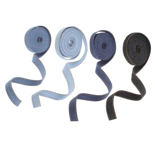 KOMBIUDA 4 Rollen Teiliges Denim-webband Leichte Langlebige Jeansbänder mit Abgestepptem Design für DIY Basteln Haarschleifen Bekleidungsdekoration und Festtagsverzierung von KOMBIUDA