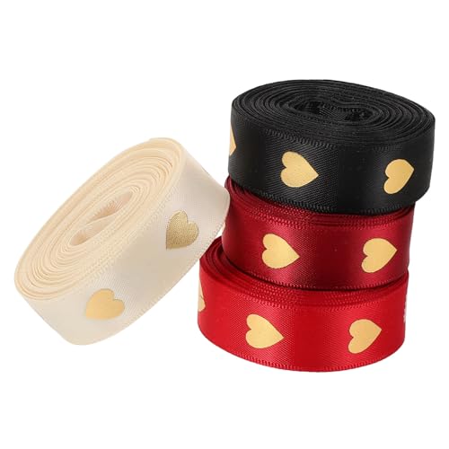 KOMBIUDA 4 Rollen Valentinstag Geschenkband Romantischem Design Dekorative Bänder für Geschenkverpackungen Hochzeiten und Diy Bastelprojekte Rot Schwarz und Beige von KOMBIUDA