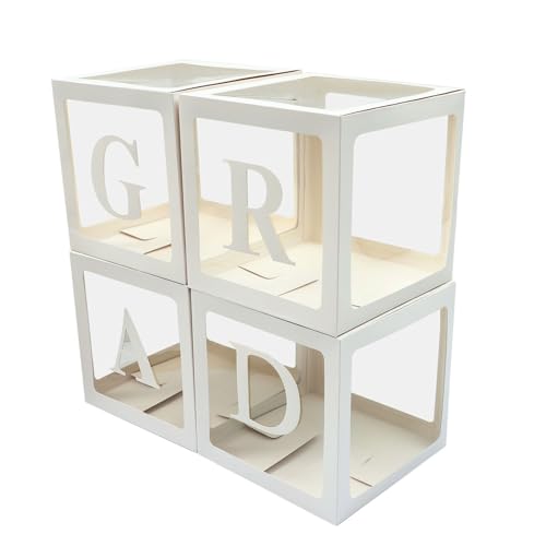 KOMBIUDA 4 Stück Transparente Ballonboxen Mit Buchstaben Für Abschlussfeier Dekoration von KOMBIUDA