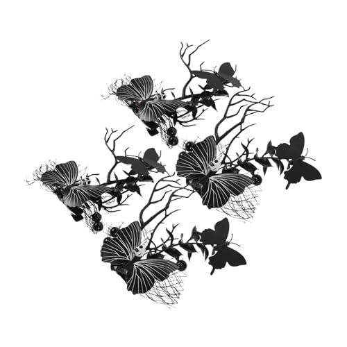 KOMBIUDA 4 Stück Gothic Halloween Haarspangen mit Spinnennetz-design Schwarzer Schmetterling Totenkopf Leichte Horror Haarklammern für Frauen und Mädchen Gruselige Party-accessoires von KOMBIUDA