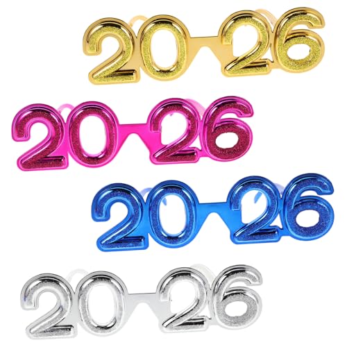 KOMBIUDA 4 Stück Lustige Festtagsbrille mit Glitzerzahlen für Partys Vielseitige Foto Requisiten für Fröhliche Silvesterfeiern und Feiertagsdekorationen von KOMBIUDA