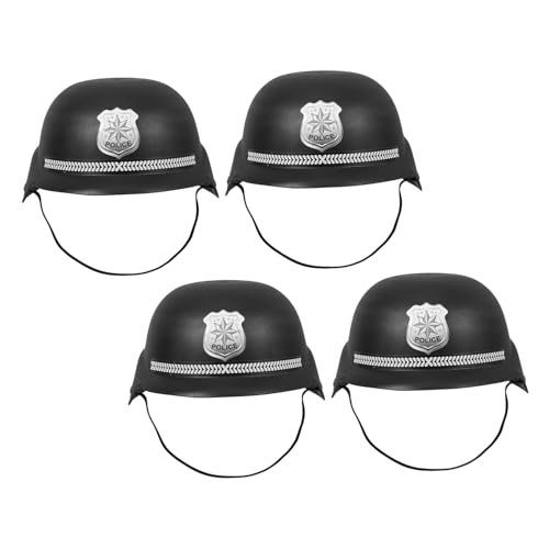 KOMBIUDA 4 Stück Teiliges Polizeihelm aus Kunststoff Schwarze Britische Bobby Helme für Halloween Cosplay Verkleidung Rollenspiel Bühnenauftritte Sichere für Fantasievolles Spiel von KOMBIUDA