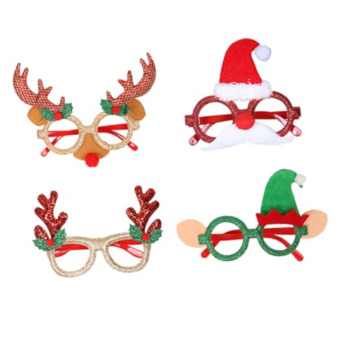 KOMBIUDA 4 Stück Teiliges Weihnachtsbrillen mit Hirschgeweih Weihnachtsmann und Elfenmotiven Bunte Partybrillen für Erwachsene und Festliche Fotorequisiten für Weihnachts von KOMBIUDA