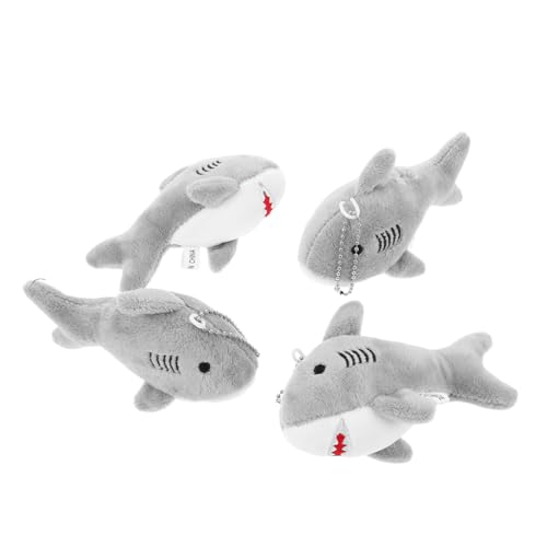 KOMBIUDA 4 Stücke Cartoon Shark Puppe Tier-Geldbörsen-Anhänger Animal Schlüsselbund Parteigunst Mini Stofftierpuppe ausgestopfter Tierzauber Plüsch Handtaschenanhänger Metall Grau von KOMBIUDA