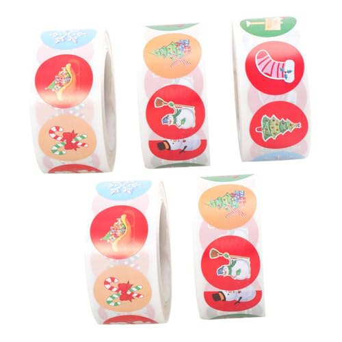 KOMBIUDA 5 Rollen Weihnachtsaufkleber Aufkleber-Etiketten weihnachtsbeutel aufkleber label personalisiert adventsgeschenke Siegelabziehbilder Schokorbeutelaufkleber Kraftpapier von KOMBIUDA