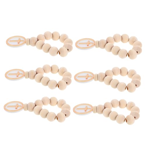 KOMBIUDA 6 Stück Holzperlen Rosenkranz mit Kruzifix Anhänger Glatte Handpolierte Holzperlen Weißer Organza Beutel Religiöses für Taufe Erstkommunion Konfirmation Babyparty von KOMBIUDA
