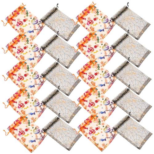 KOMBIUDA 60 Stück Teiliges Halloween Party Favor Organza Süßigkeitenbeutel mit Zugband Transparente Netzbeutel mit Spinnen und Kürbis für Snacks und Trick Treating von KOMBIUDA