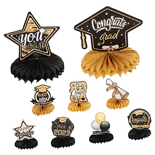 KOMBIUDA 9 Stück Abschluss-waben-Ornament Rote Partydekoration Abschlussdekoration Tisch Groovig Stolz Ruhestandsfeier Dekoration Lametta Abschlussfeier Dekorationen Black Papier von KOMBIUDA
