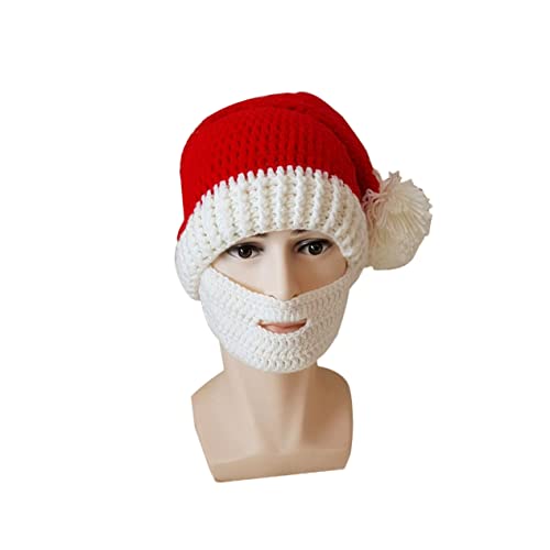 KOMBIUDA Wollmütze handgefertigte Hüte rote Weihnachtsmütze Frau Claus hat Frau Weihnachtsmann-Mütze Kostümhaube Weihnachtsmützen Strickmütze Bart Hüte Hut häkeln Weiß von KOMBIUDA