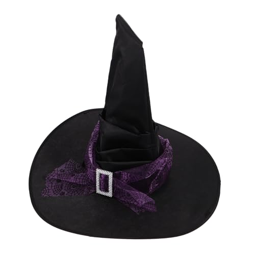 KOMBIUDA Halloween Hexenhut Damen Ruched Design mit Stern-mond-muster Leichter Netzstoff mit Spinnennetz Breiter Rand Spitz Zulaufend Atmungsaktiv Vielseitig für Halloween Kostüm-party und von KOMBIUDA
