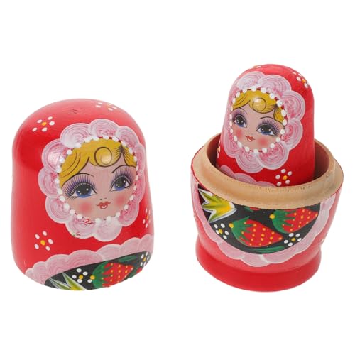 KOMBIUDA Handbemaltes Holz Matroschka Set Bunte Russische Nesting Dolls Erdbeer Mädchen Stabile Kleine Tischdekoration für Sammler Traditionelle Farbenfrohe Holzfiguren von KOMBIUDA