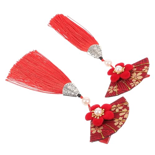 KOMBIUDA Japanische Haarspangen Damen Rote Blüten Haarklammern mit Quaste Leichte Stoff und Metall Haaraccessoires für Kimono Cosplay Party und Alltagsstyling von KOMBIUDA