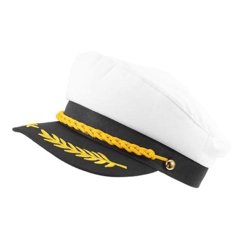 KOMBIUDA Klassische Weiße Matrosenmütze mit Flachem Oberteil Atmungsaktiv und Angenehm Retro Kapitänshut für Yacht und Bootsfahrten Vielseitiges Kostümzubehör für Sommerpartys und Karneval von KOMBIUDA