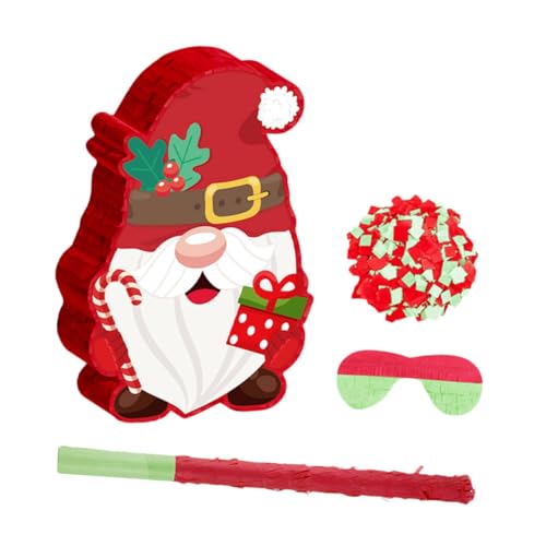 KOMBIUDA Weihnachtliche Pinata mit Weihnachtswichtel-motiv Inklusive Schlagstab und Augenbinde Robuste Karton-deko für Gemeinschaftspartys zum Hängen und Befüllen mit Süßigkeiten von KOMBIUDA