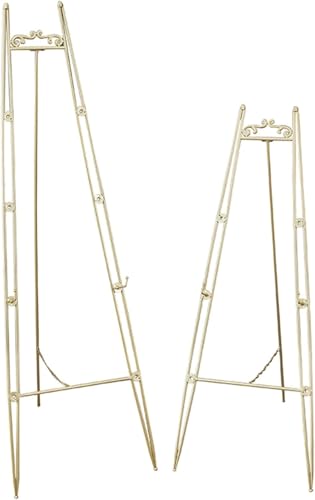 KOMFGT Kunststaffelei, 120/150 cm hoch, verstellbar, langlebig, Künstler-Staffelei, bodenstehender Metallständer für Poster, Fotos und Speisekarten (Gold, 145 cm) von KOMFGT