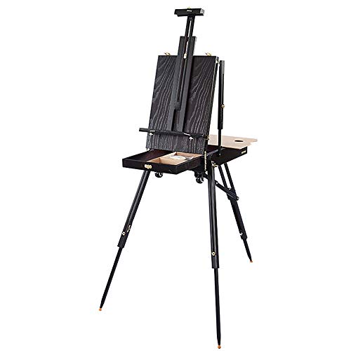 KOMFGT Leinwand-Staffelei, Kunstständer, verstellbare Skizzenbox, Zugstange mit Radschublade und Palette, Künstler malen, Zeichnen, Dunkelbraun von KOMFGT