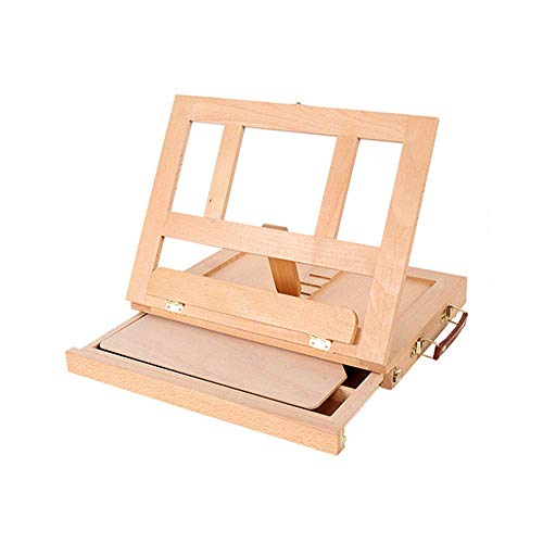 KOMFGT Staffelei Tischstaffelei, verstellbar, 1 Schublade, Aufbewahrungsbox, Staffelei, tragbare Schreibtischtasche mit Palette von KOMFGT