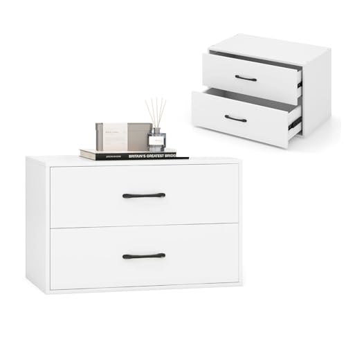 KOMFOTTEU Kommode mit 2 Schubladen, Sideboard stapelbar, Schubladenkommode mit Kippschutz, Aufbewahrungsschrank aus Holz, Schubladenschrank für Schlafzimmer, Wohnzimmer, 60 x 34 x 38 cm (Weiß) von KOMFOTTEU