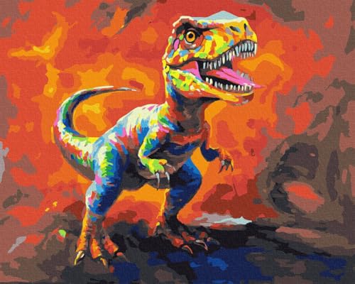 Paint by Numbers Kit for Kids, Adults Paint by Number Kits on Canvas Kids Painting by Number Kit for DIY Home Wall Decor Painting, Fighting Dinosaurs 40x50cm von KOMI