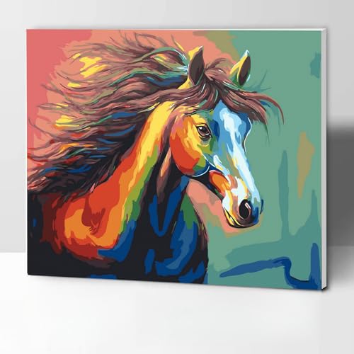 KOMKING Malen nach Zahlen-Set für Erwachsene und Kinder, Malen nach Zahlen für Erwachsene, gerahmt, Tiere Malen nach Zahlen, Malset auf Leinwand, Pferd, 30,5 x 40,6 cm von KOMKING