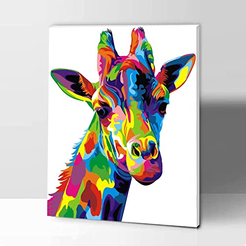 KOMKING Malen nach Zahlen für Erwachsene Kinder mit Rahmen, DIY Acryl-Malen, Malen nach Zahlen, Leinwand set Kunsthandwerk für Heimdekoration, Bunte Giraffe, 30,5 x 40,6 cm von KOMKING