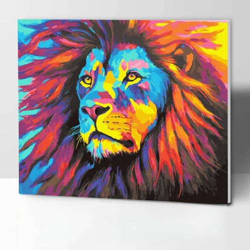 KOMKING Malen nach Zahlen für Erwachsene mit Rahmen, Malen nach Zahlen für Erwachsene und Kinder, Tier, Malen nach Zahlen, König der bunten Löwen, 30 x 40 cm von KOMKING
