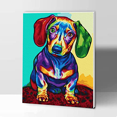 KOMKING Malen nach Zahlen für Kinder und Erwachsene, DIY-Acrylgemälde, Zahlen-Set mit gerahmtem, niedlichem Hund, 30,5 x 40,6 cm von KOMKING