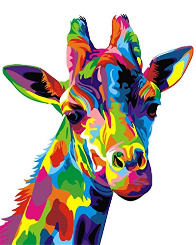 Komking Malen Nach Zahlen für Erwachsene Kinder, DIY Set Erwachsene Acrylgemälde von Zahlen auf Leinwand ohne Rahmen, Bunte Giraffe 16x20inch von KOMKING