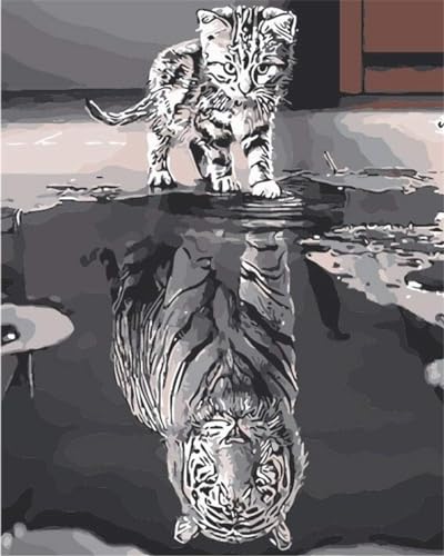 KOMKING Acrylmalerei Malen nach Zahlen für Erwachsene, Anfänger, kreatives Malen auf Leinwand, 40,6 x 50,8 cm, rahmenlose Katze oder Tiger von KOMKING