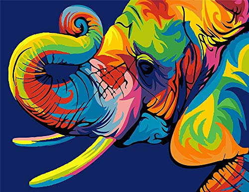Komking Ölgemälde nach Zahlen, selber malen nach Zahlen für erwachsene Anfänger und Kinder, farbenfrohe Tiere, Gemälde auf Leinwand, 40,6 x 50,8 cm – bunter Elefant von KOMKING