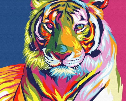 Malen Nach Zahlen Erwachsene Kinder, Komking DIY Erwachsene Acrylgemälde von Zahlen auf Leinwand ohne Rahmen, Bunte Tiger 16x20inch von KOMKING