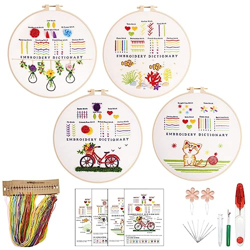 KOMODOMO 4-teiliges Stickset für Anfänger, Stickstiche, Übungsset zum Sticken lernen, für Erwachsene, Anfänger, Stickerei-Starter-Set, Sticksets für Kinder (Übungsset 4 neu) von KOMODOMO