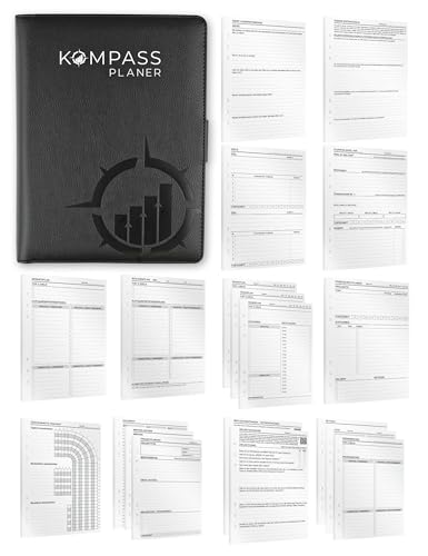 KOMPASS® Ringbuch A5 Nachfüllbar | Starter-Set inkl. 394 Einlagen | Erfolgsjournal Ringordner A5 Binder | Journaling To-Do-Planer, Wochenplaner, Terminplaner, Kalender, Bullet Journal, Habit Tracker von KOMPASS