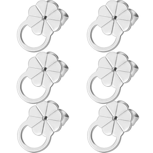 Ohrring-Verschlüsse für hängende Ohren – 6 Stück hypoallergene Ohrring-Verschlüsse für Ohrstecker, verstellbare Kronen-Ohrring-Verschlüsse für schwere Ohrringe (Silber) von KOMPMP