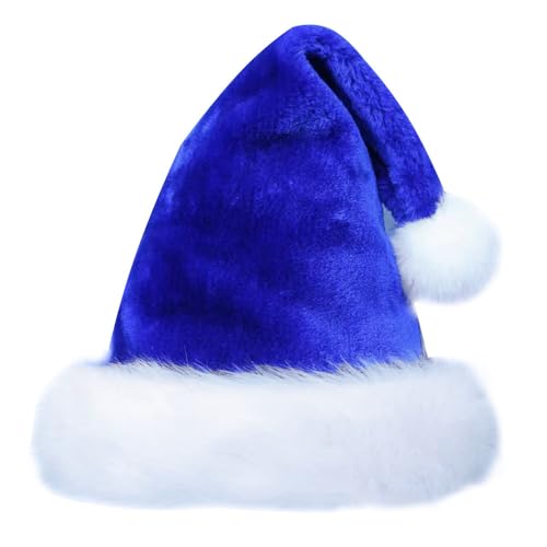 KOMUNJ 1 Stück Weihnachtsmütze Erwachsene Weihnachtsmütze, Weihnachtsmütze Kinder für Junge/Mädchen, Weihnachtsmütze Plüsch, Warm Weihnachtsmann Mütze(Blau) von KOMUNJ