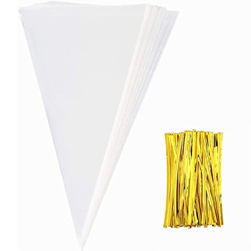 KOMUNJ 100pcs Cone Tüten Süßigkeiten Tütchen Geschenktüten mit 100 Bindebänder für Süßigkeiten Schokolade Bonbons 25x13cm KOMUNJ 100pcs Cone Tüten Süßigkeiten Tütchen Geschenktüten mit 100 Bindebänder für Süßigkeiten Schokolade Bonbons 25x13cm von KOMUNJ