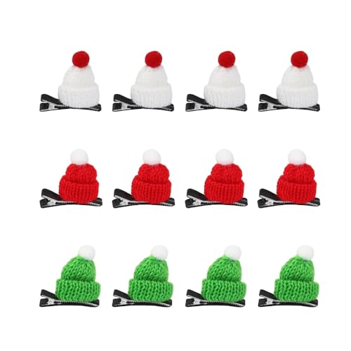 KOMUNJ 12 Stück Weihnachts-Accessoire, Haarreif Mädchen Weihnachten, Weihnachts Kopfschmuck für Kinder,Mädchen,Damen(Dreifarbiger Mini-Hut-1) von KOMUNJ