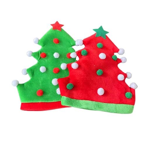 KOMUNJ 2 Stück Weihnachtsmütze Erwachsene Weihnachtsmütze, Weihnachtsmütze Kinder für Junge/Mädchen, Weihnachtsmütze Plüsch, Warm Weihnachtsmann Mütze(Haarballenbäume) von KOMUNJ