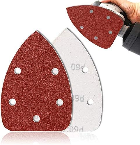 KOMUNJ 40 Stück Klett Schleifblätter für Delta-Schleifer, 140mm Körnung, 60/80/120/240 5 Löcher, für Detailschleifer, Dreieckschleifpapier, Schleifpapier, Schleifblätter KOMUNJ 40 Stück Klett Schleifblätter für Delta-Schleifer, 140mm Körnung, 60/80/120/240 5 Löcher, für Detailschleifer, Dreieckschleifpapier, Schleifpapier, Schleifblätter von KOMUNJ