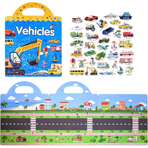 KOMUNJ Reusable Sticker Book, Stickerbuch Verkehrshinweise, Stickerbuch ab 2 Jahre, Reiseaufkleber und pädagogisches sensorisches Lernspielzeug, Szenenaufkleber KOMUNJ Reusable Sticker Book, Stickerbuch Verkehrshinweise, Stickerbuch ab 2 Jahre, Reiseaufkleber und pädagogisches sensorisches Lernspielzeug, Szenenaufkleber von KOMUNJ