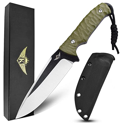 KOMWERO Jagdmesser Feststehende Klinge mit Kydex Scheide, Scharfes Survival Messer Outdoor mit D2 Stahl, G10 Griff - Full Tang Camping Messer für Hunter Wander Bushcraft Fishing KOMWERO Jagdmesser Feststehende Klinge mit Kydex Scheide, Scharfes Survival Messer Outdoor mit D2 Stahl, G10 Griff - Full Tang Camping Messer für Hunter Wander Bushcraft Fishing von KOMWERO