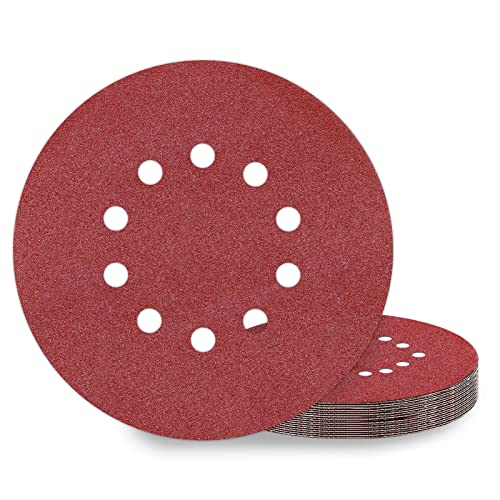 KONGMING 10 Stück Schleifpapier 225mm Klett Schleifscheiben 225mm Körnung P100 10 Loch in Rot für Trockenbauschleifer Exzenterschleifer Schleifgiraffe von KONGMING