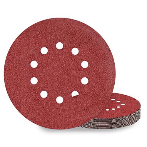 KONGMING 10 Stück Schleifpapier 225mm Klett Schleifscheiben 225mm Körnung P120 10 Loch in Rot für Trockenbauschleifer Exzenterschleifer Schleifgiraffe KONGMING 10 Stück Schleifpapier 225mm Klett Schleifscheiben 225mm Körnung P120 10 Loch in Rot für Trockenbauschleifer Exzenterschleifer Schleifgiraffe von KONGMING